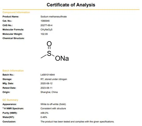 Sodium Methanesulfinate COA CAS 20277-69-4 | Shaanxi BLOOM Tech Co., Ltd Sodium Methanesulfinate COA CAS 20277-69-4 | Shaanxi BLOOM Tech Co., Ltd