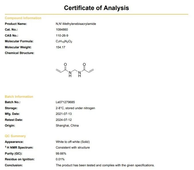 Methylene Bisacrylamide CAS 110-26-9