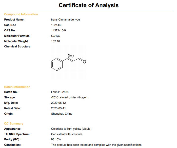 CAS 14371-10-9 Trans-Cinnamaldehyde COA | Shaanxi BLOOM Tech Co., Ltd CAS 14371-10-9 Trans-Cinnamaldehyde COA | Shaanxi BLOOM Tech Co., Ltd